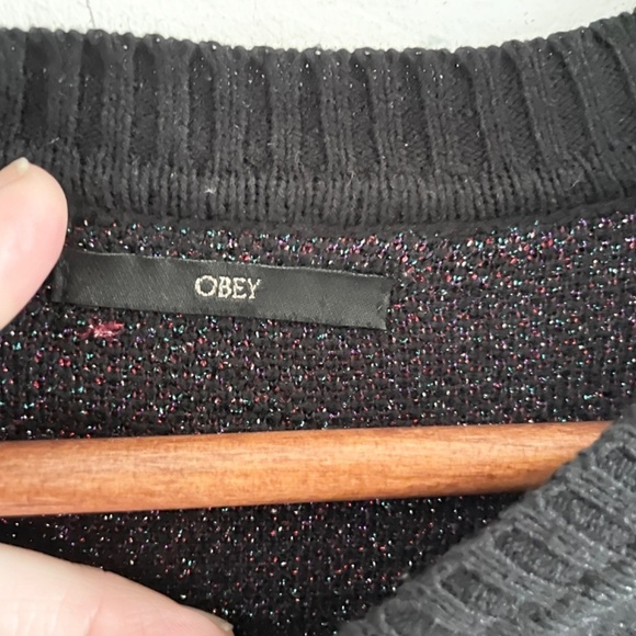 Revolve x Obey Knit Sweater Wasteland Paisley Rainbow Shimmery Cotton Black Sz M - Picture 7 of 15